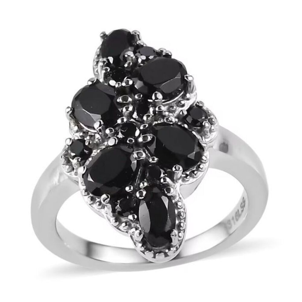 Thai Black Spinel and Simulated Black Diamond 2.80 ctw Ring in Stainless Steel 8